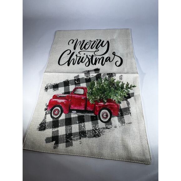 NEW Christmas Garden Yard Flag Buffalo Plaid Red Old Truck Canvas Double Sided - Picture 1 of 8
